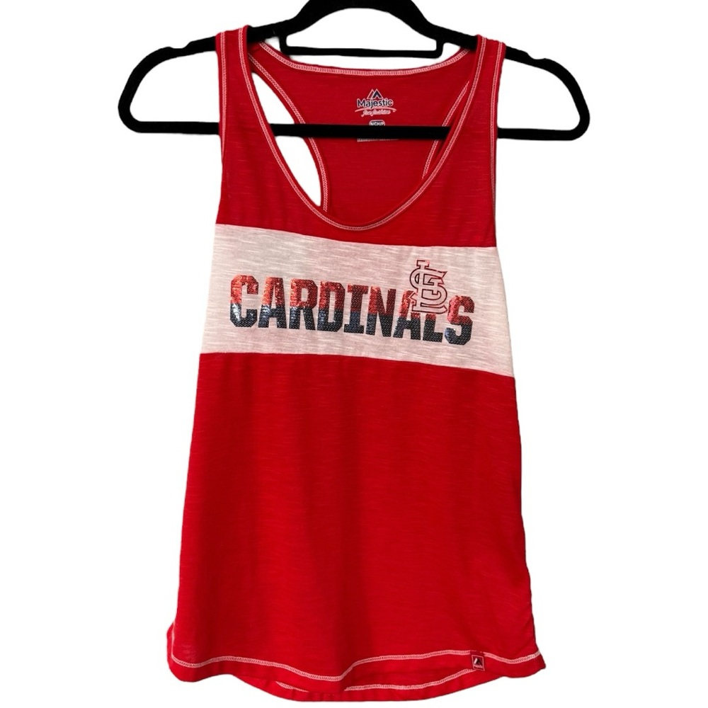 St. Louis Cardinals Majestic Red Racerback Tank Top Women’s Small Sequined Logo